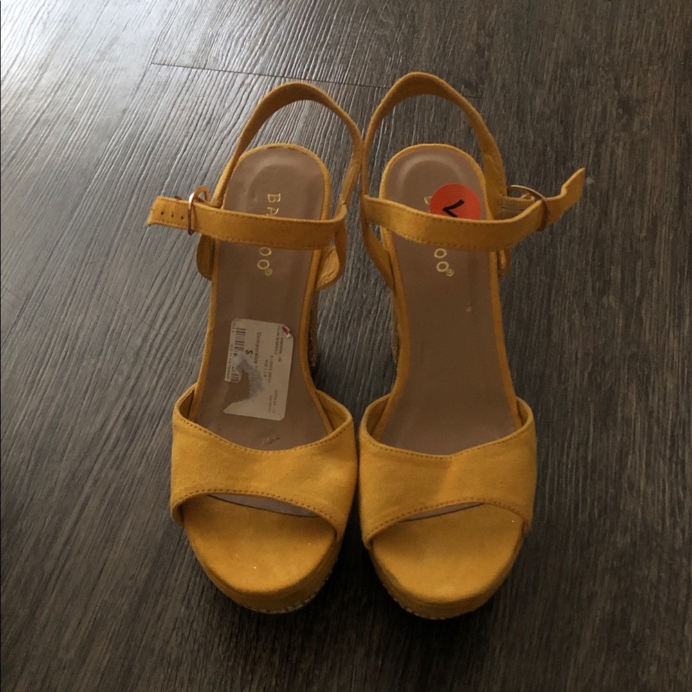 BAMBOO Yellow Open-Toe Ankle-Strap Platform Heels